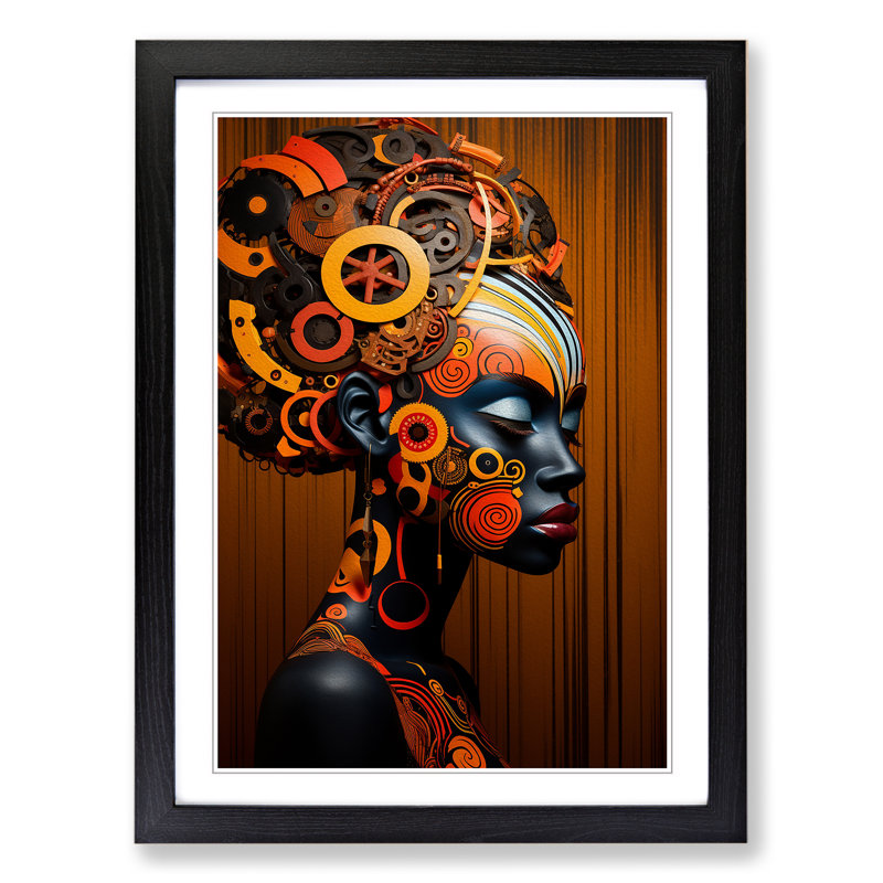 African Woman Neo-Plasticism No.2 - Framed Print, Black, 46cm H x 34cm W x 2cm D
