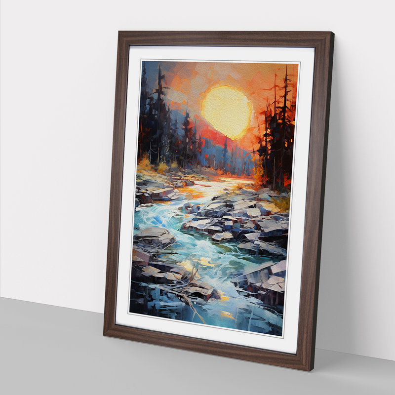 River Gestural - Single Picture Frame Print on Wood, 34cm H x 25cm W x 2cm D, Walnut Framed