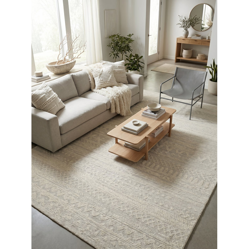 Martha Hand Tufted New Zealand Wool Silver/Ivory Area Rug, 9'X12'