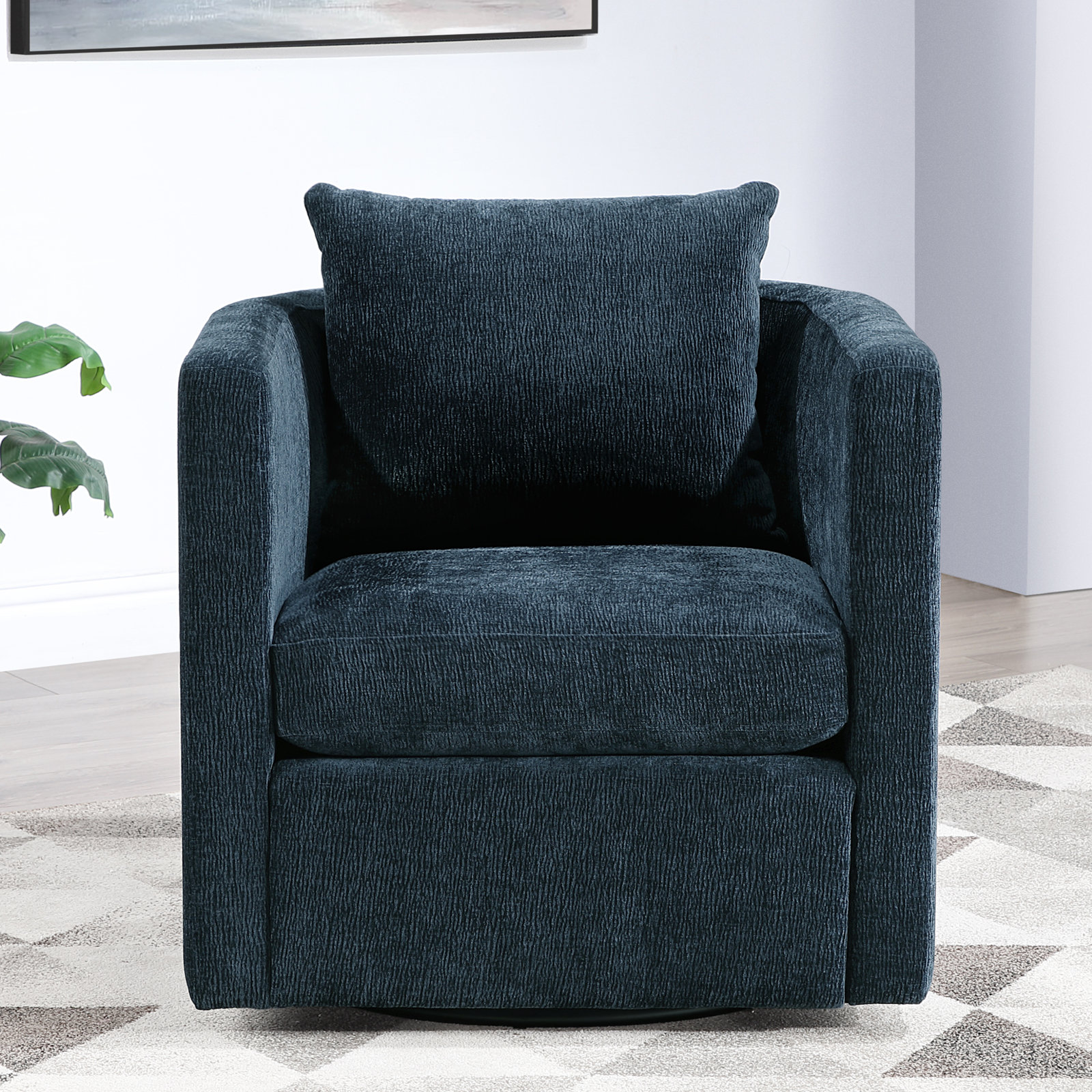 Fran Swivel Barrel Chair, Blue Polyester