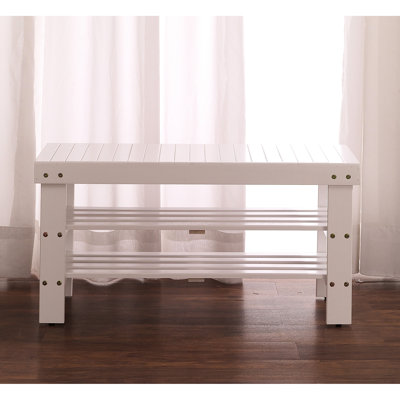 White Solid Wood Shoe Bench With Shelf - Robust And Functional Furniture Construction, Easy Setup