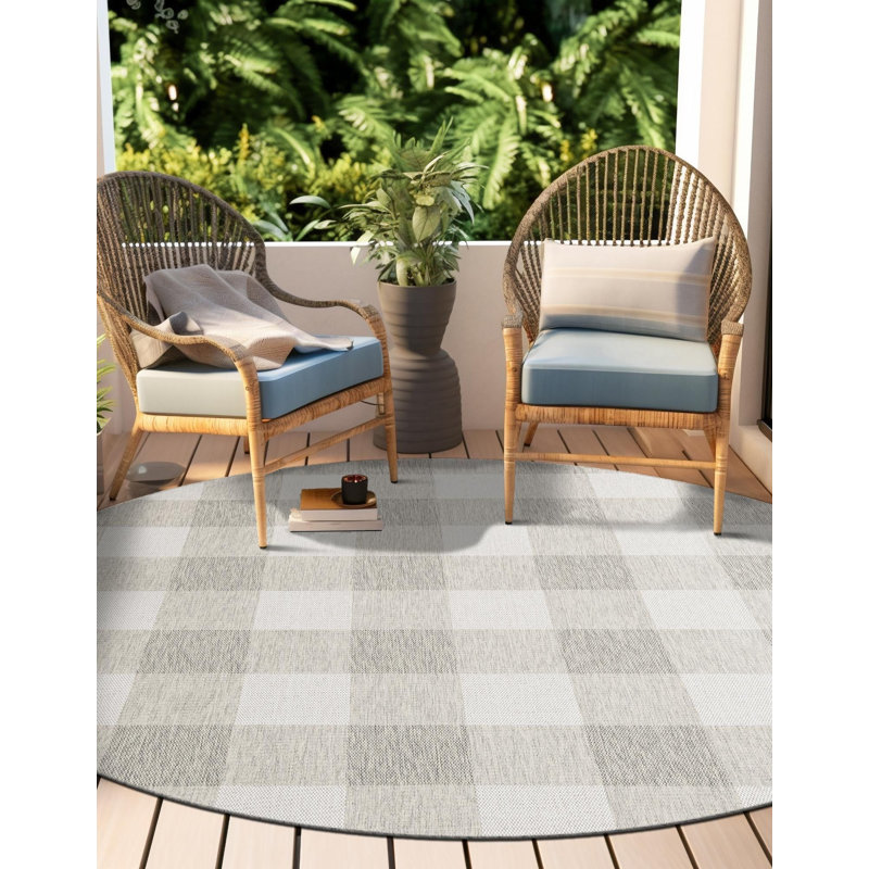 Tapis intérieur / extérieur gris Borland, Rond 3 pi 3 po