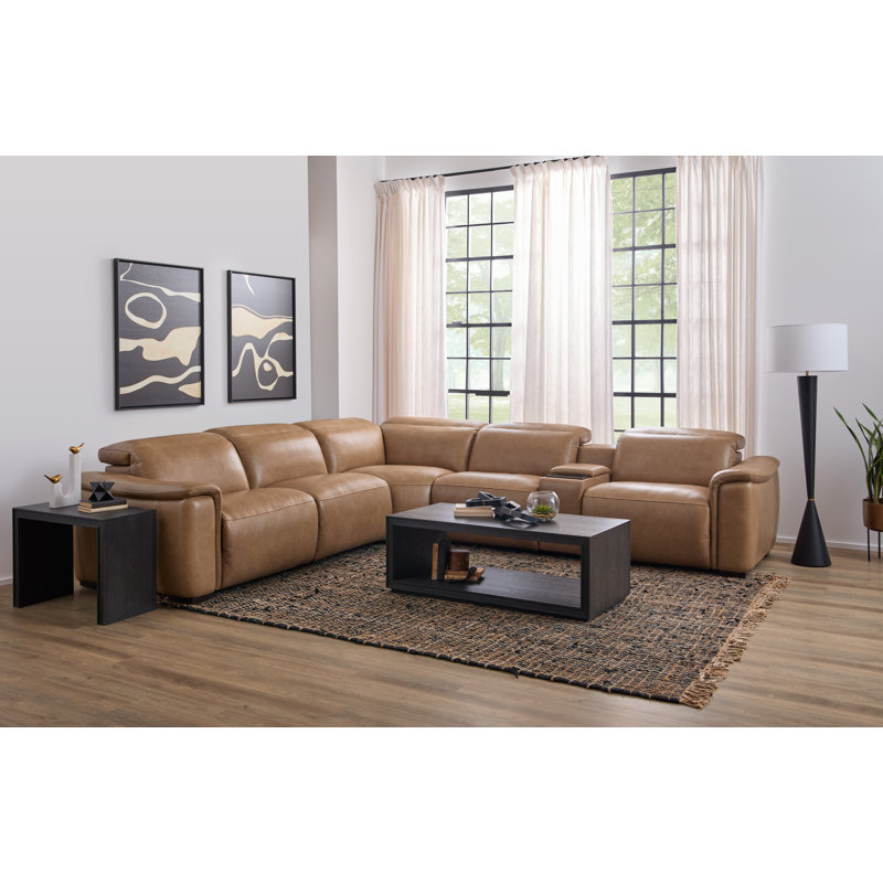 Canapé modulaire 5 places avec console Caldwell, Cuir brun brun