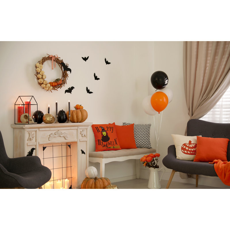 Coussin Happy Halloween, Carré, Poussière d'orange, H 26 po x l 26 po