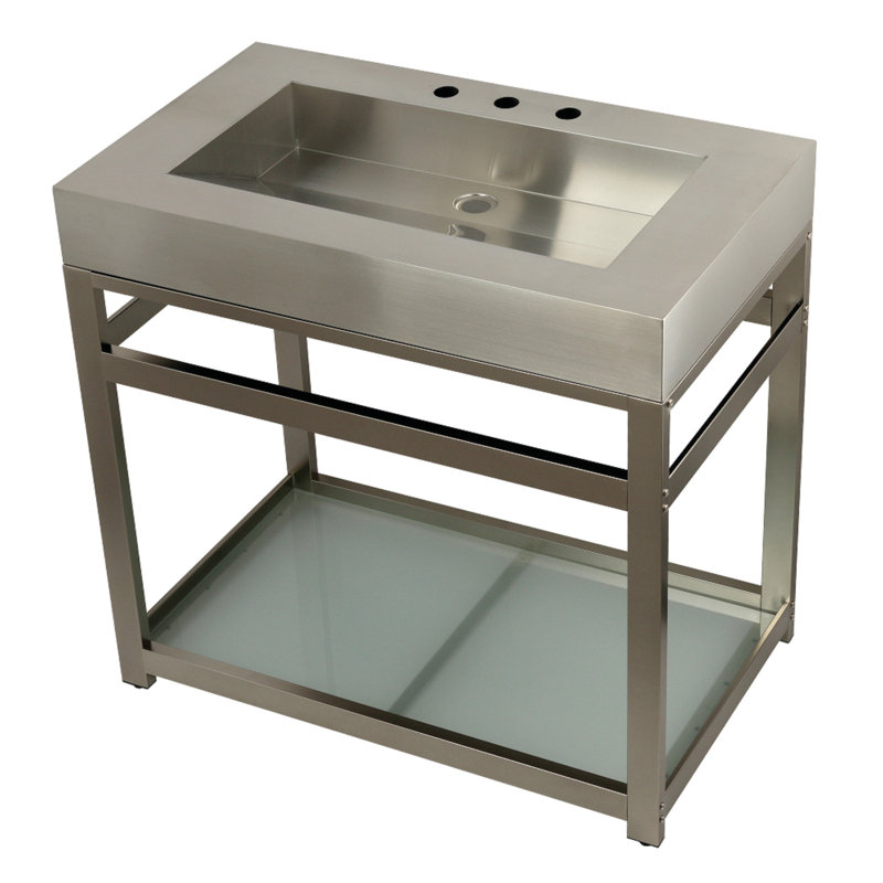 Fauceture Metal Rectangular Console Bathroom Sink, Brushed/Satin Nickel