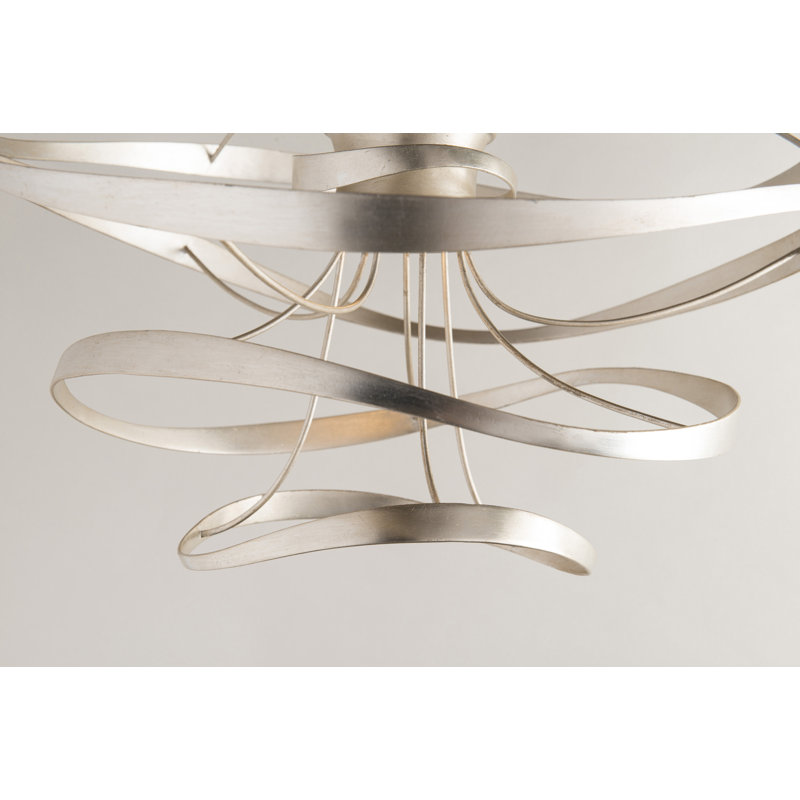 Calligraphy 2 - Light Unique Geometric LED Chandelier, 16.5" H x 18" W x 18" D, Silver Leaf with Polished Stainless Accents