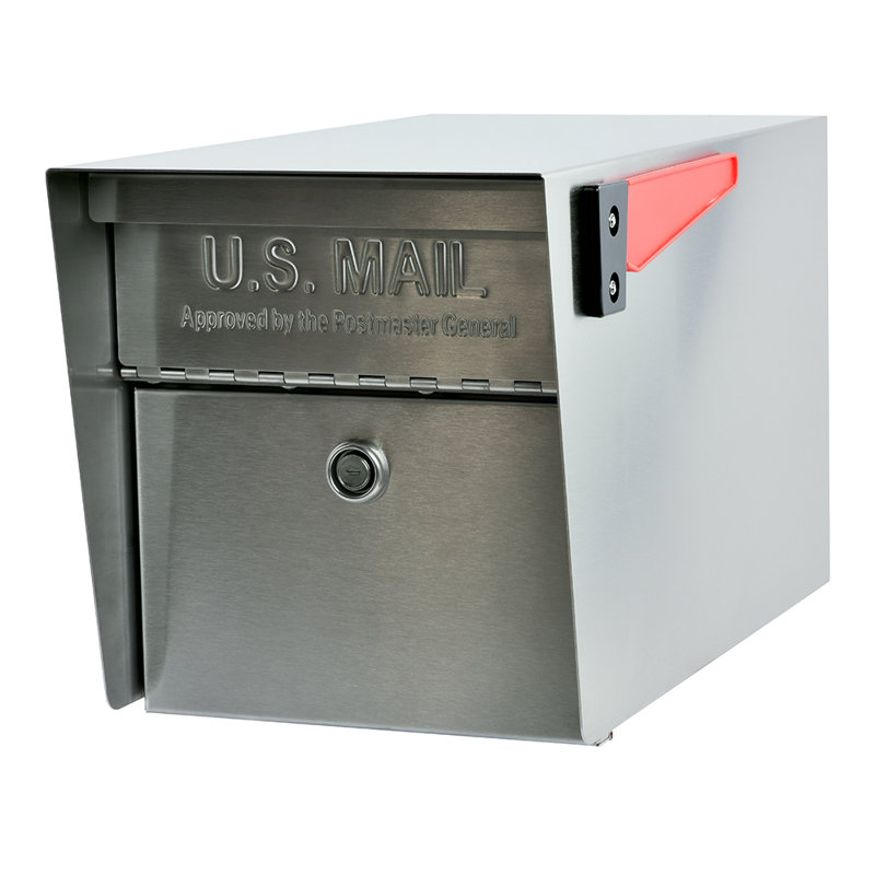 Steel Post Mounted Mailbox with Magnetic Closure, Stainless Steel