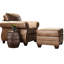 Similicuir - revêtement brun, têtes de clou en bronze antique, pieds en bois de chignon, motif uni rectangulaire, sans dossier, aspect traditionnel américain avec brun gingembre moyen, ornement