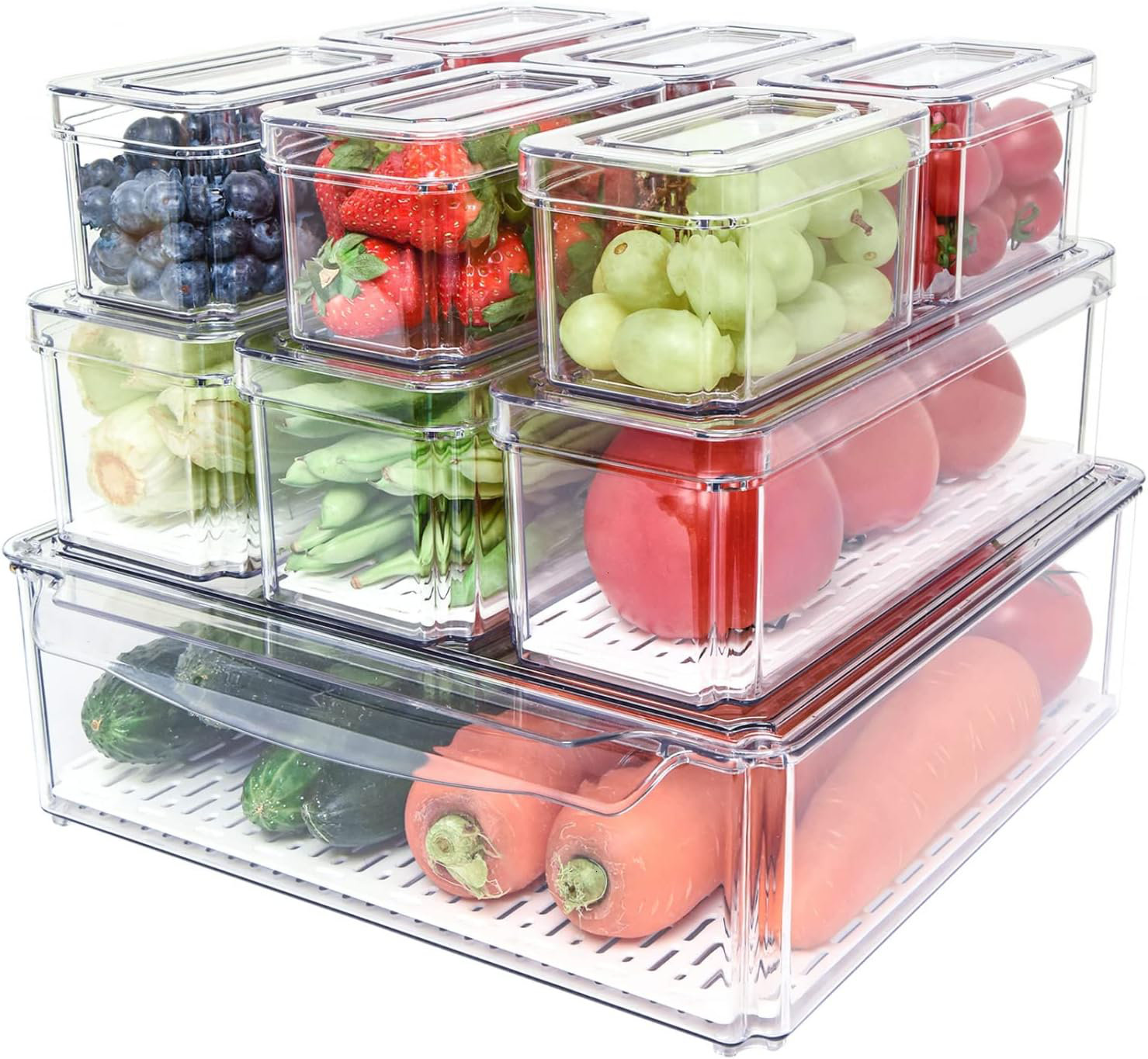 Hokku Designs 10 Pack Fridge Organizer, Stackable Refrigerator Bins ...