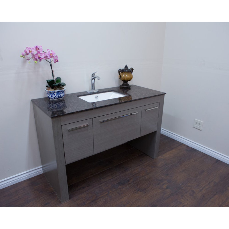 Arles 55.3'' Single Bathroom Vanity with Marble Top, Gray/Tan Brown
