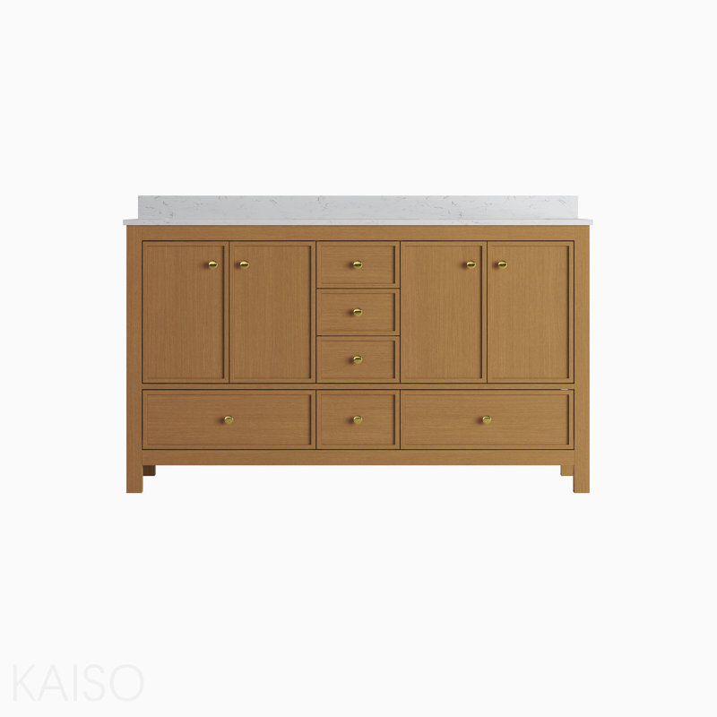 Armoire de meuble-lavabo double 60 po, chêne brun, Naturel, H 34,25 po x l 59,21 po x P 21,65 po