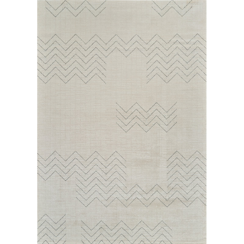 Rug Branch Kiva 7' x 10' (6'7" x 9'6") Beige/Cream Chevron Indoor Area Rug, Modern, Medium Pile, Stain-Resistant Carpet - Living Room, Bedroom, Dining Room, and Kitchen