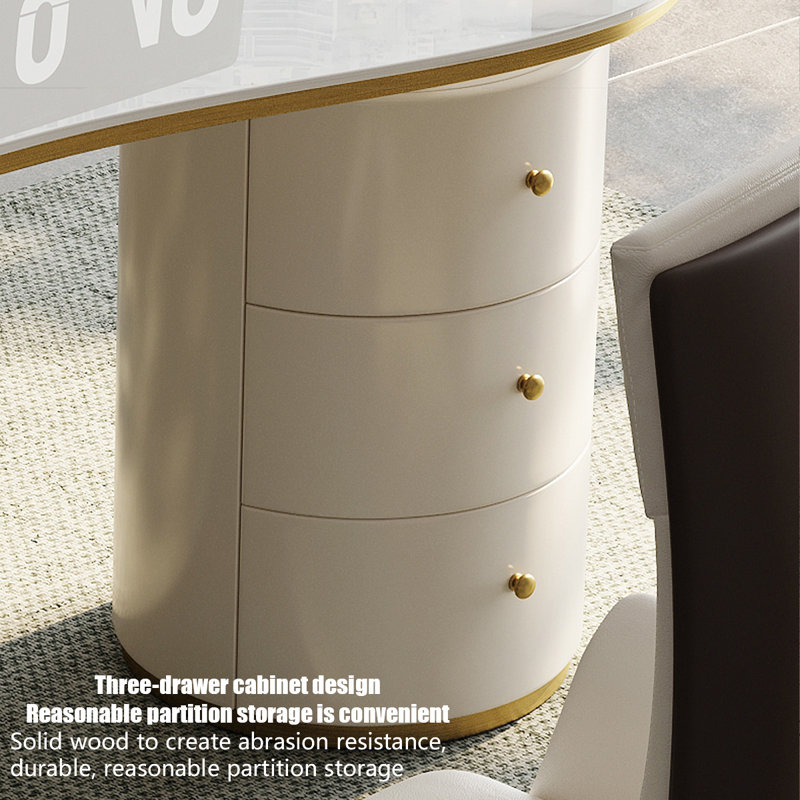 Modern Simple Light Luxury Advanced Multi-Functional Desk, White/Gold, 28.74" H x 55.12" W x 27.56" D