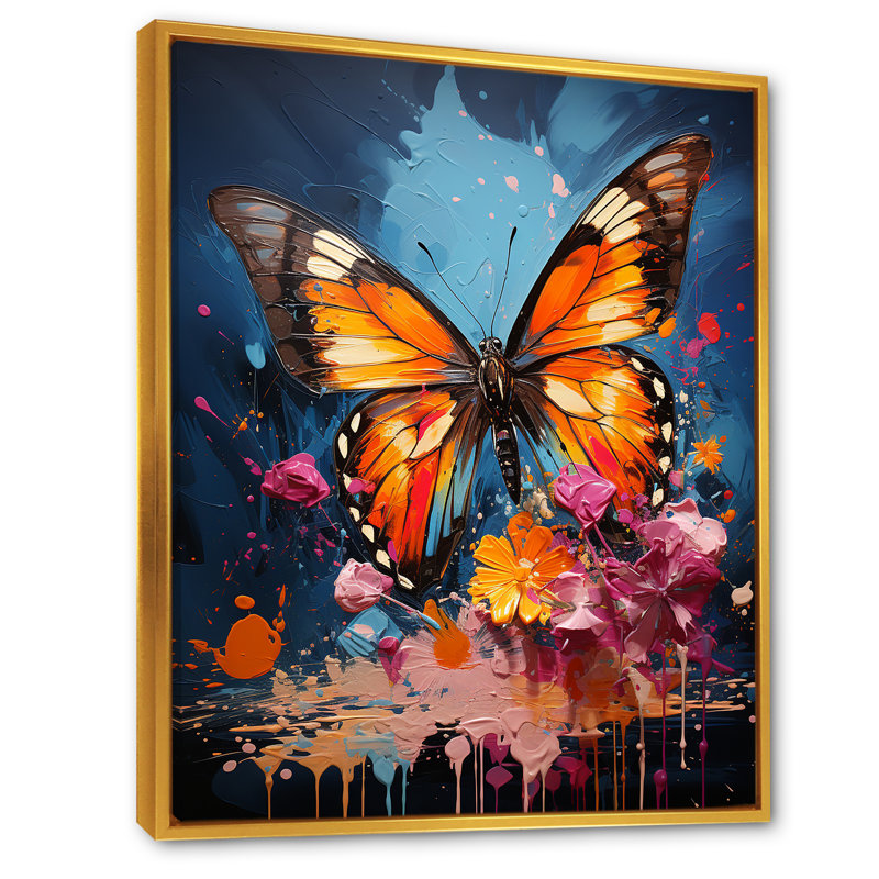 Papillon Pop Art Papilio sur toile, H 32 po x l 16 po x P 1 po, Cadre flottant doré