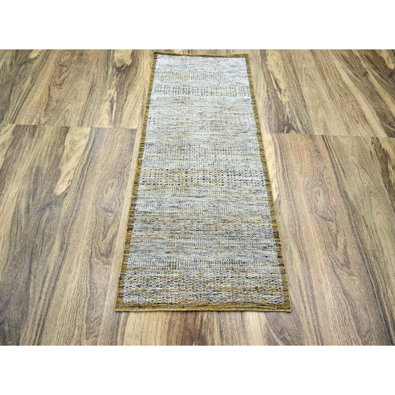Tapis de couloir oriental 2 pi 8 po x 6 pi blanc avec pépites d'or, 100% laine, motif oxydé et patiné vieilli