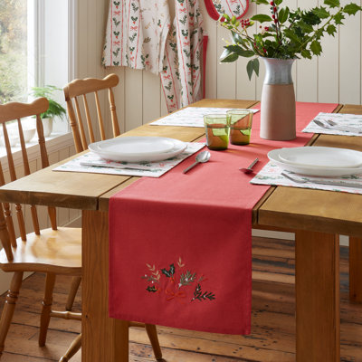Christmas Holly Stripe Cotton Dining Table Runner