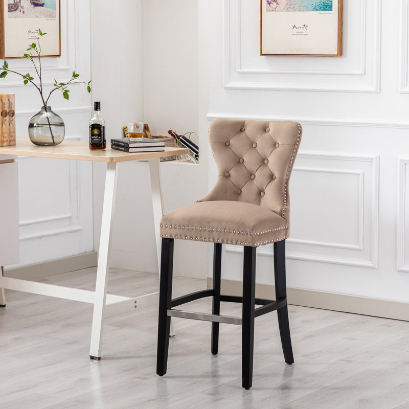 Tabouret de bar et de comptoir Kirsten, Taupe / cadre noir, Tabouret de bar (siège d'une hauteur de 29 po)
