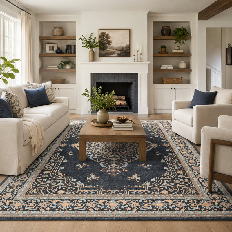 Large Tranditional Rugs Living Room Rug Washable Bedroom Rug Non-Slip Colorful Vintage Accent Floor Carpet For Home Decor