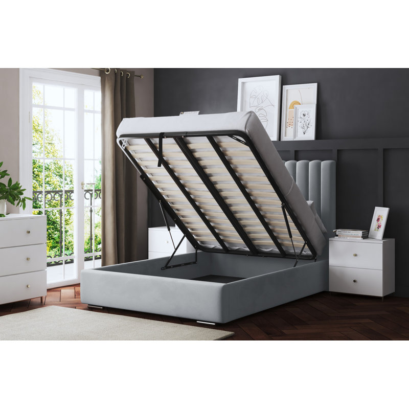  Panel Ottoman Bed with Headboard, Silver, Super King (6')