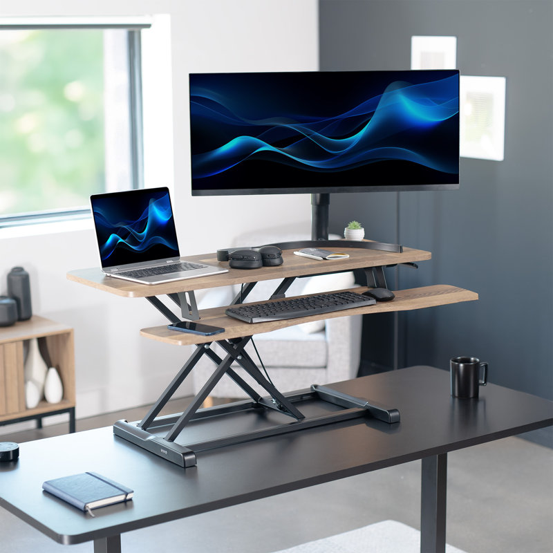 VIVO Height Adjustable Standing Desk Converter (DESK-V000K Series), 42", Reclaimed Wood/Black
