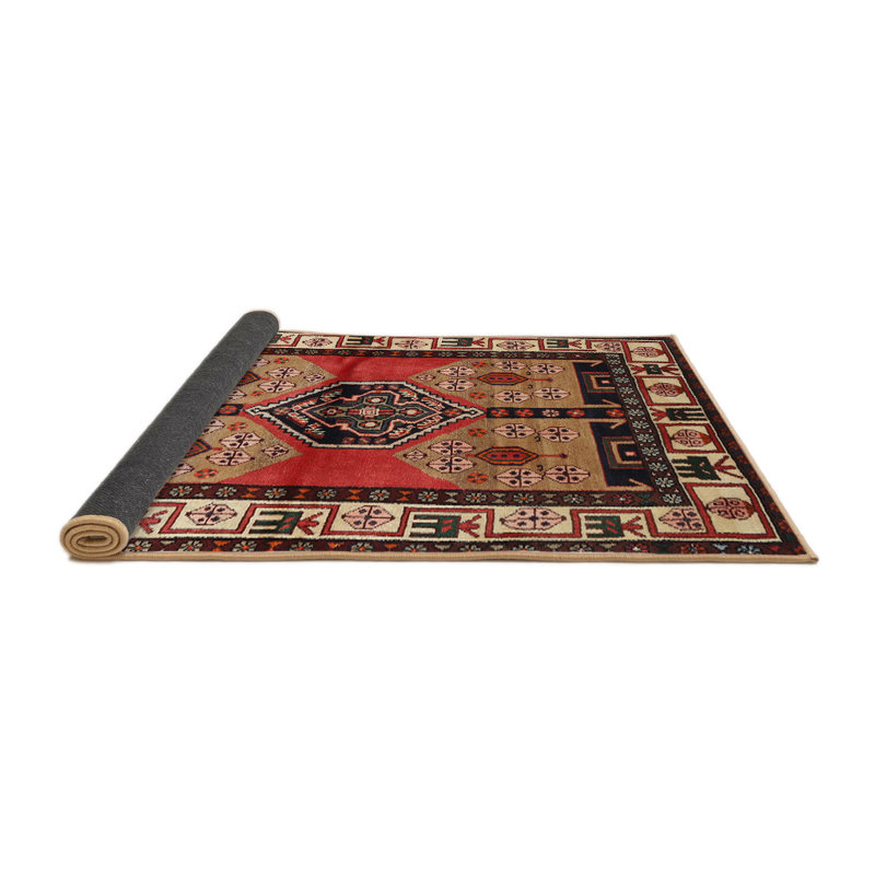 Tapis noir / rouge / beige Southwestern, Rond 6 pi