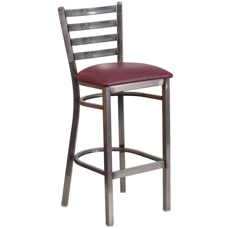 Brixton Hercules Series Ladder Back Metal Restaurant Barstools, Burgundy, Clear, 1