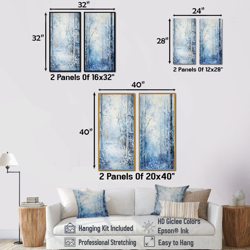«White and Blue Winter Forest Collage II - Winter Landscape», ensemble d'art mural sur toile, Toile tendue, H 28 po x l 25 po