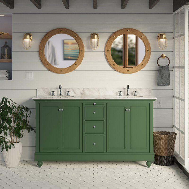 Ensemble de meuble-lavabo double 60 po Ferdinand, Marbre de Carrare, Vert sauge