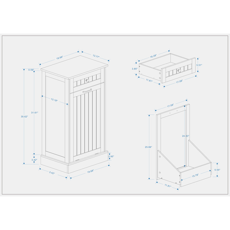 White Wooden 10 Gallon Pull-Out Trash Cabinet with Drawer
