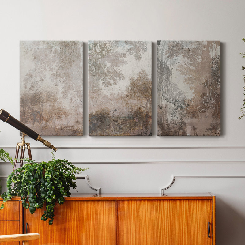 Fresco Collage I - Ensemble de 3 toiles tendues, H 48 po x l 96 po x P 1 po