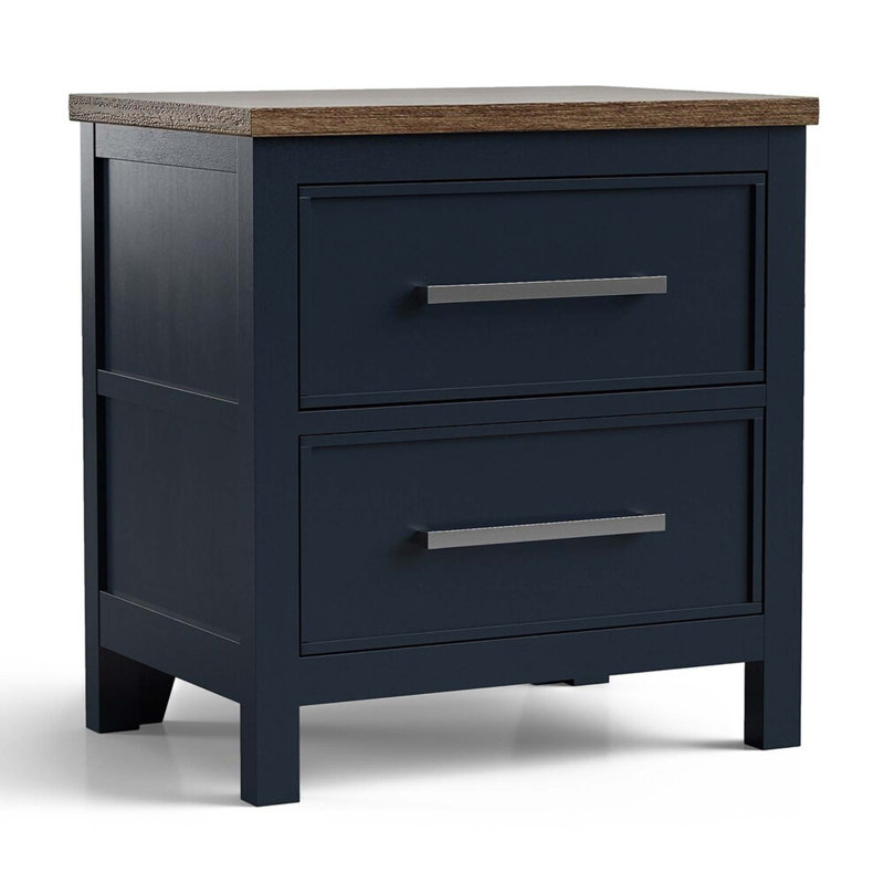 Table de chevet Modern Farmhouse avec tiroirs à queue d'aronde anglaise et panneau encastré, Bleu; brun foncé