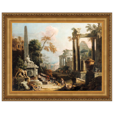 Landscape with Classical Ruins and Figures, 1730 Framed Painting Print on Canvas