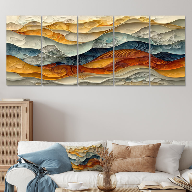 Nuvraj - Abstract Spirals Wall Art - ensemble de décorations murales modernes, 5, H 32 po x l 80 po
