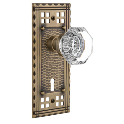 Clear Crystal Waldorf Interior Mortise Door Knob with Craftsman Long Plate