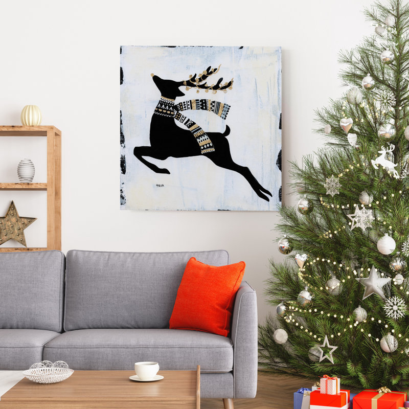 Farmhouse Christmas Reindeer - reproduction sur toile tendue, H 10 po x l 10 po x P 1,5 po