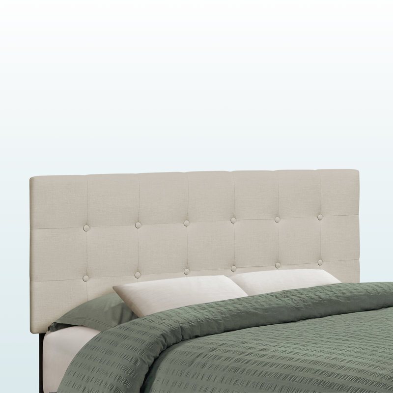 Lit tapissier double Rita avec aspect lin beige, transitionnel, H 47,35 po x l 56,85 po x P 2,87 po