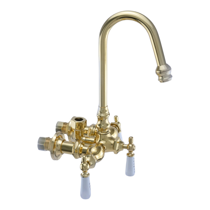 Tub Mount Gooseneck Diverter Faucet by Strom Living, Supercoat Brass