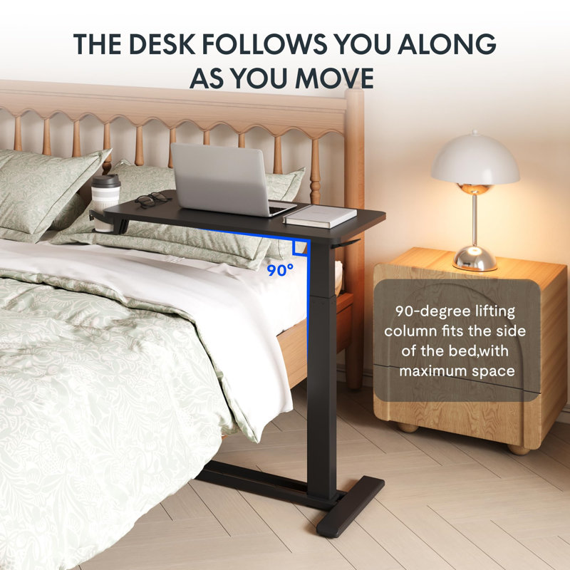 Black Adjustable Rolling Computer Cart with Pneumatic Lift