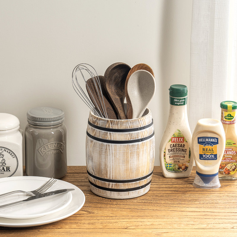 White Barrel Design Kitchen Cooking Utensil Holder