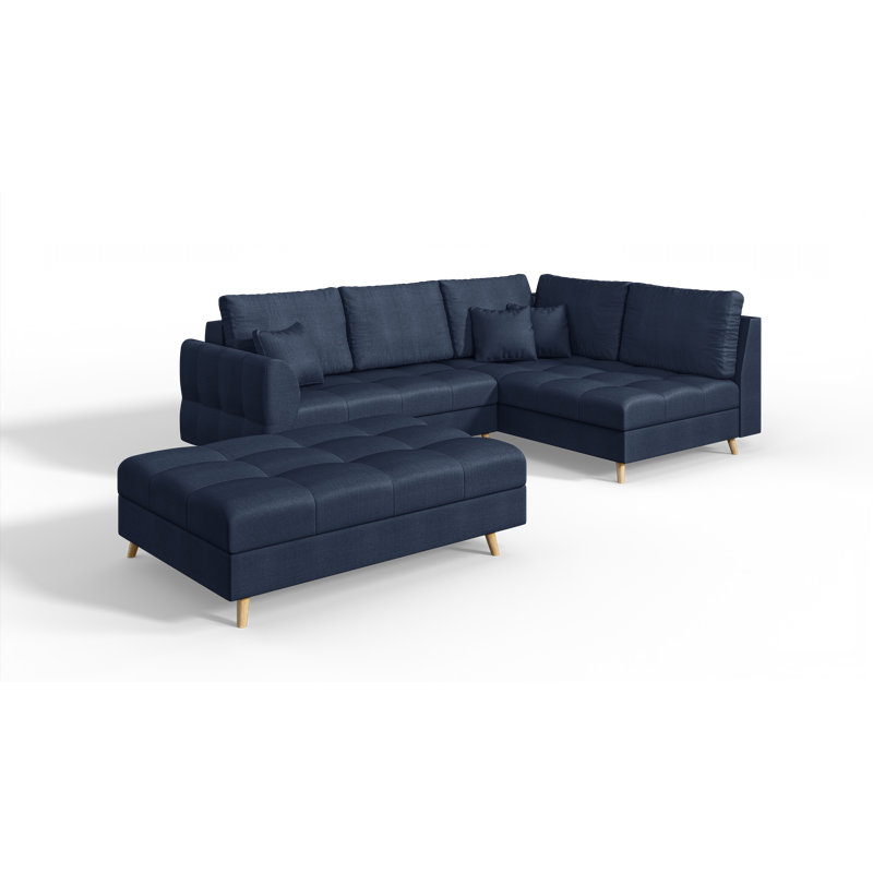 Scandinavian Corner Sofa with Footstool, Dark Blue, Right Hand Facing