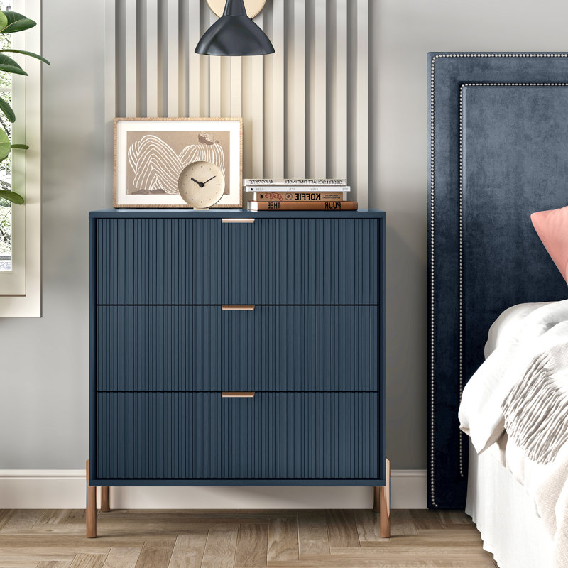 Williamsville 29'' W Manufactured Wood+ Steel Nightstand, Rose Gold/Navy