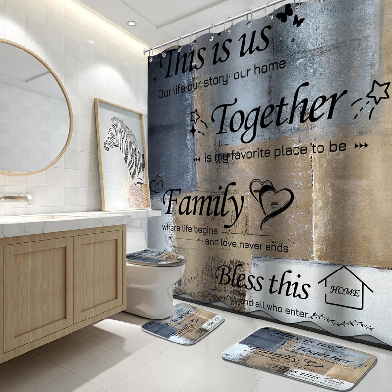 Ensemble de tapis de salle de bain antidérapant 4 pièces Family Quote
