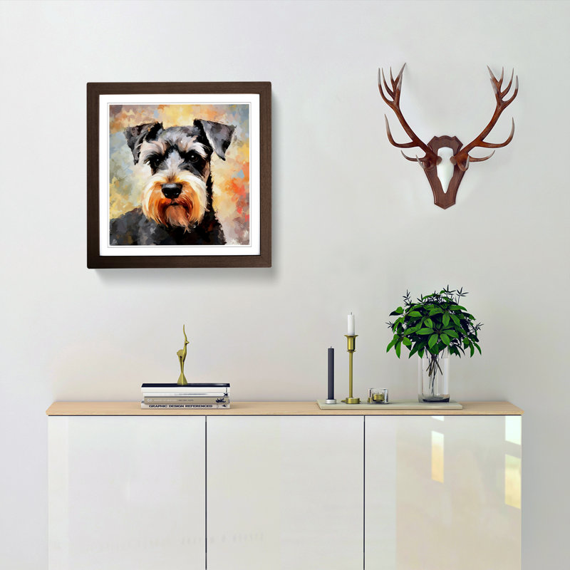 Schnauzer Impressionism - Single Picture Frame Print on Wood, Walnut