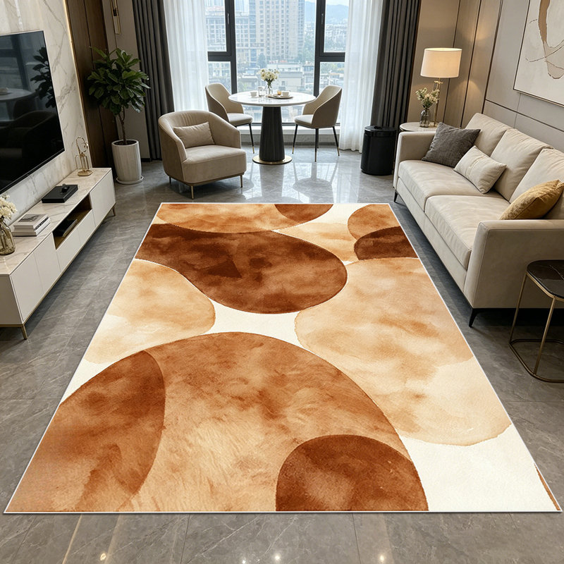 1PC Watercolor Neutral Brown Abstract Overlapping Organic Circle Boho Pattern area rugs for Living Room, Soft and Comfortable, Suitable for all seasons, easy-to-maintain, machine washable Indoor floor mat,