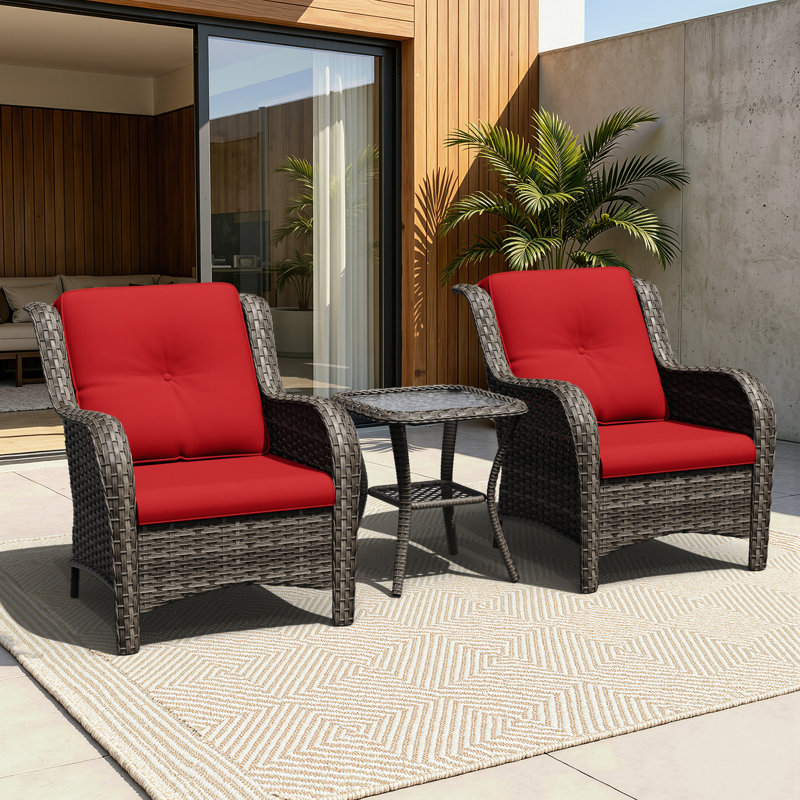 Anahit 3-Piece Outdoor Conversation Seating Group with Cushions, Red