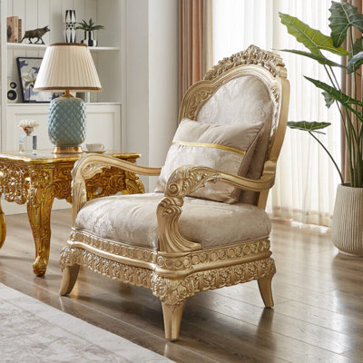 Chaise d'appoint en bois massif sculptée à la main avec revêtement de qualité