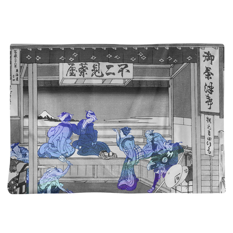 Napperon Katsushika Hokusai Yoshida at Tokaido, Bleu, Sergé de coton