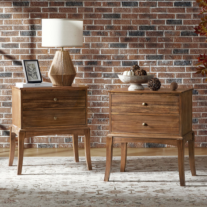 Einav 23.6'' W Transitional Solid Wood Nightstand with Built-in Outlet (Set of 2), Cherry