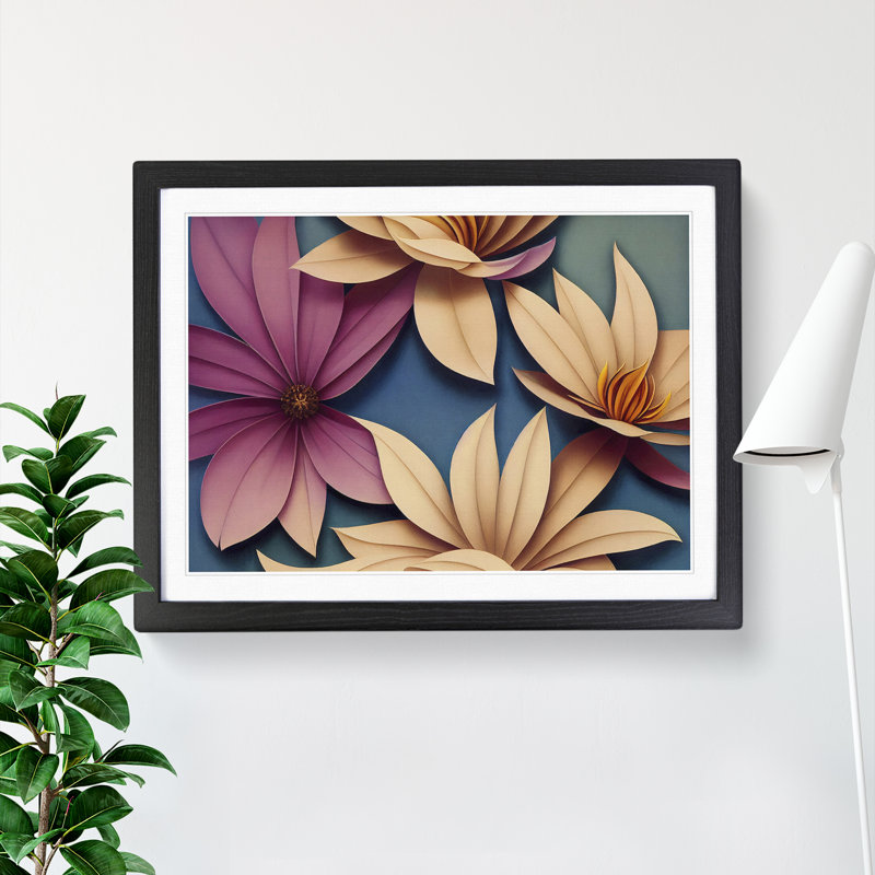 Blooming Flowers Art Deco - Single Picture Frame Print, Black