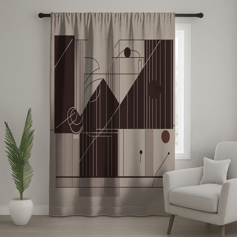 Geometric Line Art Window Curtains, Abstract Sheer & Blockout Curtains - 1 Panel, 50" x 92" - 1 Panel, Sheer